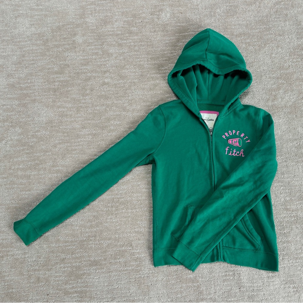 Abercrombie and Fitch Emerald Green Zip-Up Hoodie
